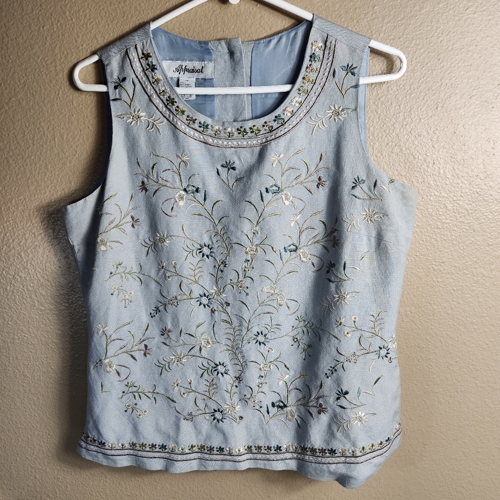 Appraisal Vintage Womens |12| Light Blue Floral Embroidered Button-Back Vest